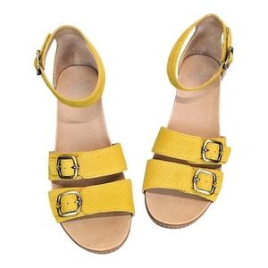 Dansko Womens Astrid Nubuck Wedge Sandals 11 Yellow Leather Comfort Minimalist